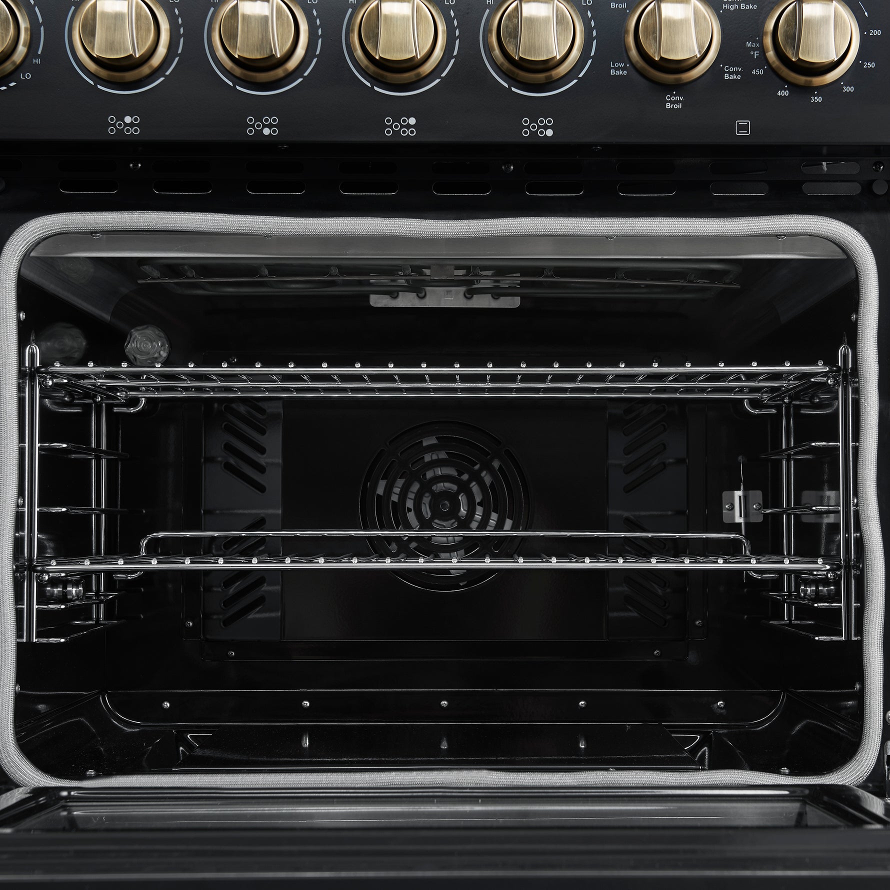Forno Paolo 48 Inch Freestanding Electric Range in Black with Antique Brass, 6.7 cu.ft, True Convection Oven, Energy Efficient - BonPrix Électroménagers