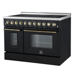 Forno Paolo 48 Inch Freestanding Electric Range in Black with Antique Brass, 6.7 cu.ft, True Convection Oven, Energy Efficient - BonPrix Électroménagers