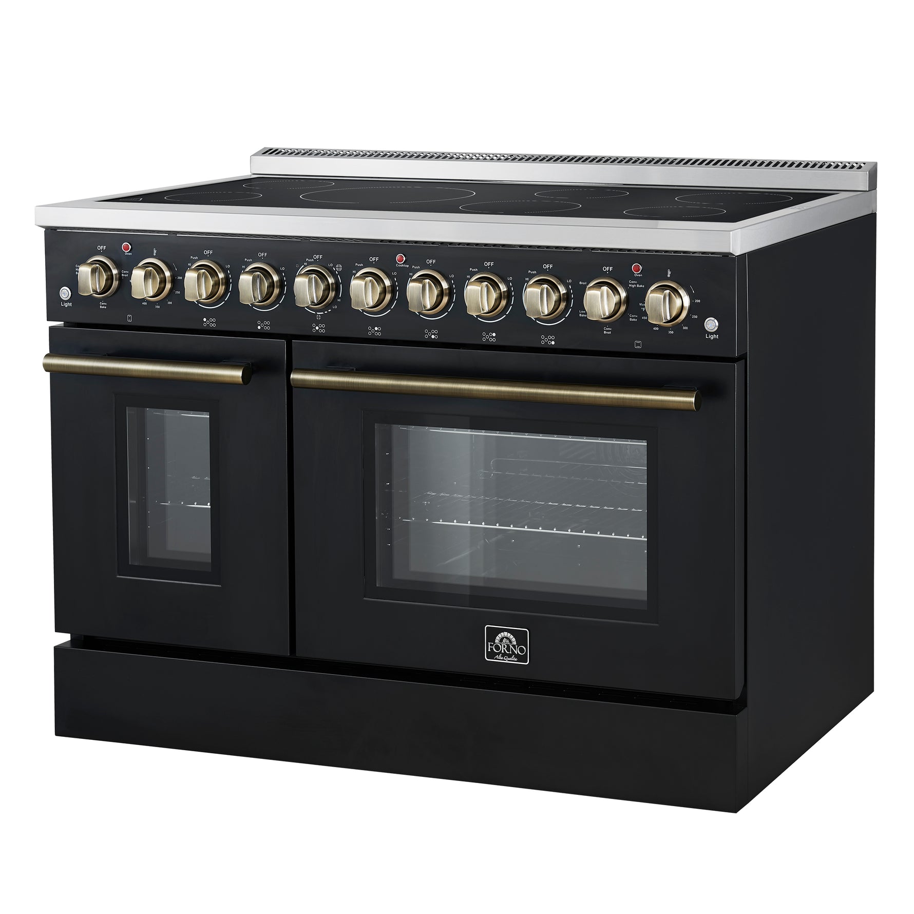 Forno Paolo 48 Inch Freestanding Electric Range in Black with Antique Brass, 6.7 cu.ft, True Convection Oven, Energy Efficient - BonPrix Électroménagers