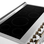 Forno Paolo 48 Inch Freestanding Electric Range in White with Antique Brass, 6.7 cu.ft, True Convection Oven, Energy Efficient - BonPrix Électroménagers
