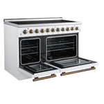 Forno Paolo 48 Inch Freestanding Electric Range in White with Antique Brass, 6.7 cu.ft, True Convection Oven, Energy Efficient - BonPrix Électroménagers