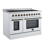 Forno Paolo 48 Inch Freestanding Electric Range in White with Antique Brass, 6.7 cu.ft, True Convection Oven, Energy Efficient - BonPrix Électroménagers