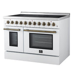 Forno Paolo 48 Inch Freestanding Electric Range in White with Antique Brass, 6.7 cu.ft, True Convection Oven, Energy Efficient - BonPrix Électroménagers
