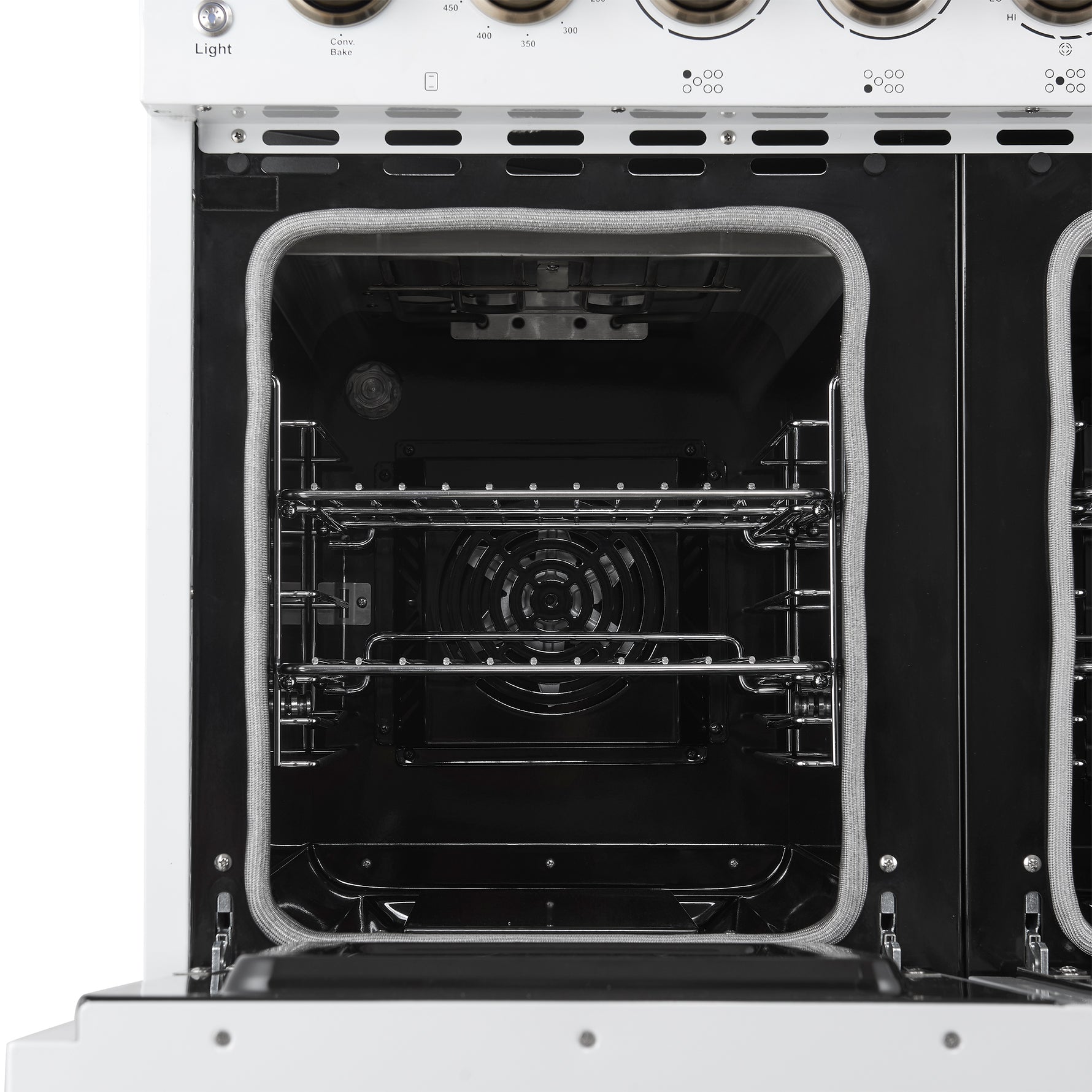 Forno Paolo 48 Inch Freestanding Electric Range in White with Antique Brass, 6.7 cu.ft, True Convection Oven, Energy Efficient - BonPrix Électroménagers
