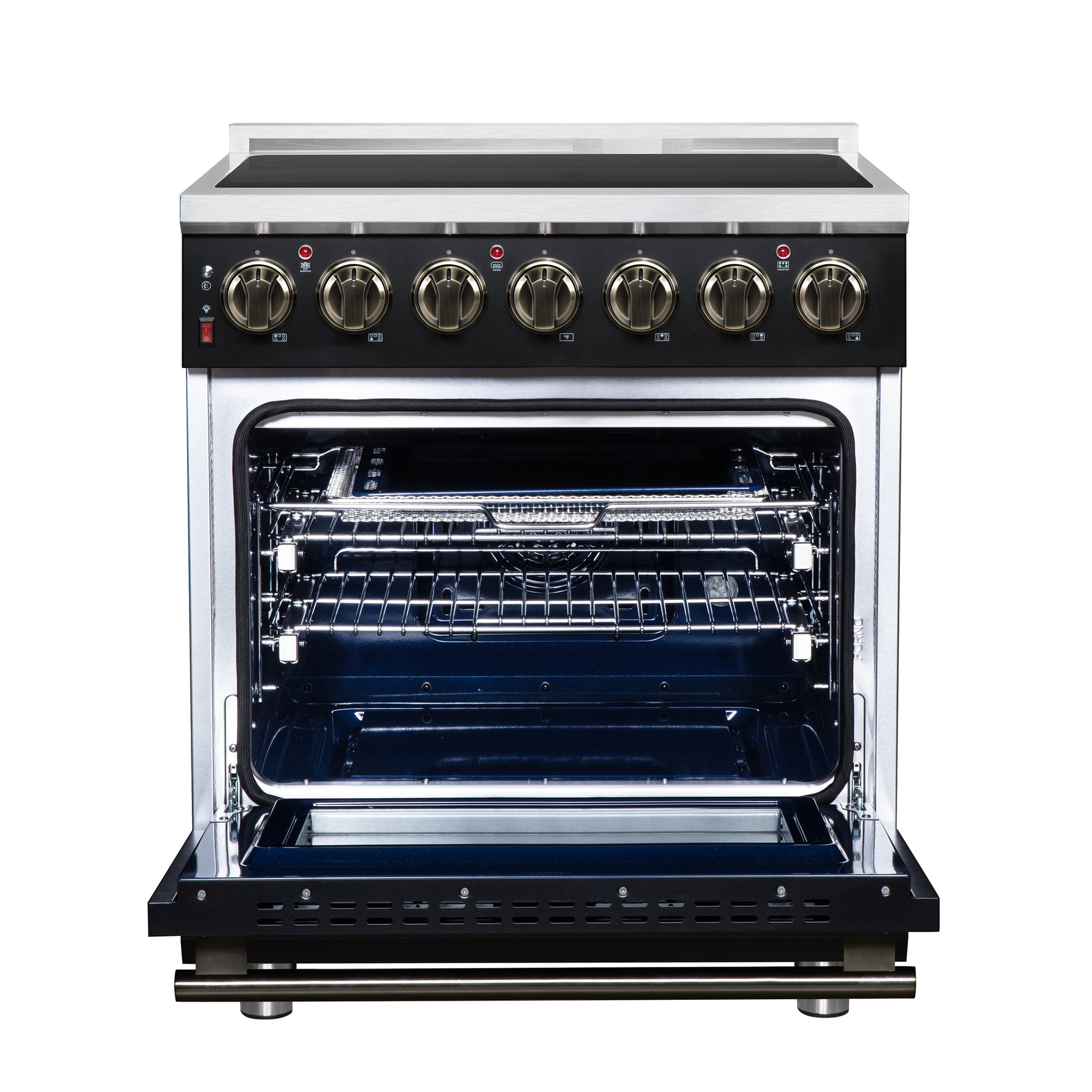 Massimo 30 Inch Freestanding Electric range, 5 radiant burners, 4.32 cf. True Convection oven, Air fryer kit, Black