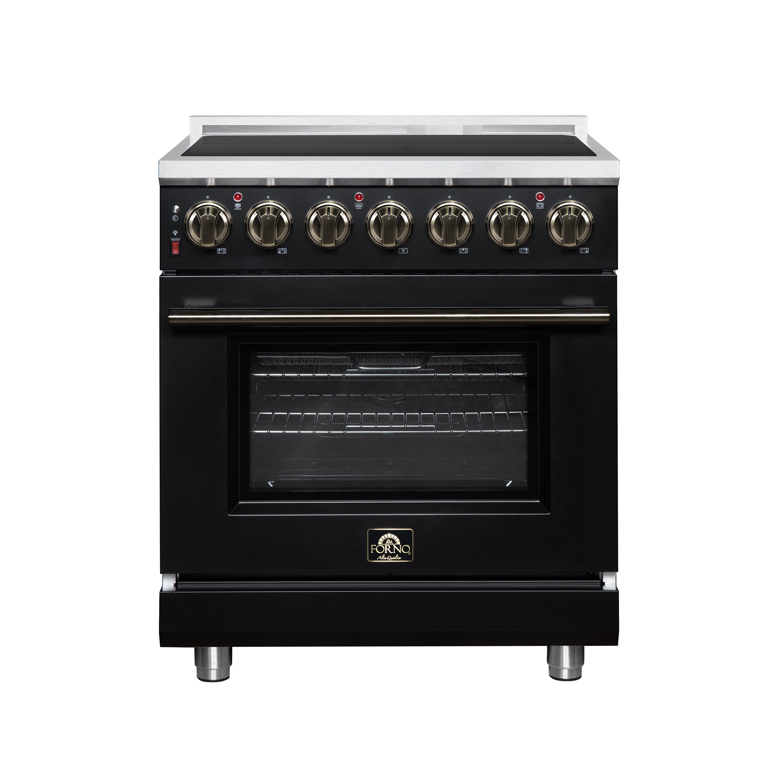 Massimo 30 Inch Freestanding Electric range, 5 radiant burners, 4.32 cf. True Convection oven, Air fryer kit, Black