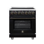 Massimo 30 Inch Freestanding Electric range, 5 radiant burners, 4.32 cf. True Convection oven, Air fryer kit, Black