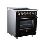 Massimo 30 Inch Freestanding Electric range, 5 radiant burners, 4.32 cf. True Convection oven, Air fryer kit, Black