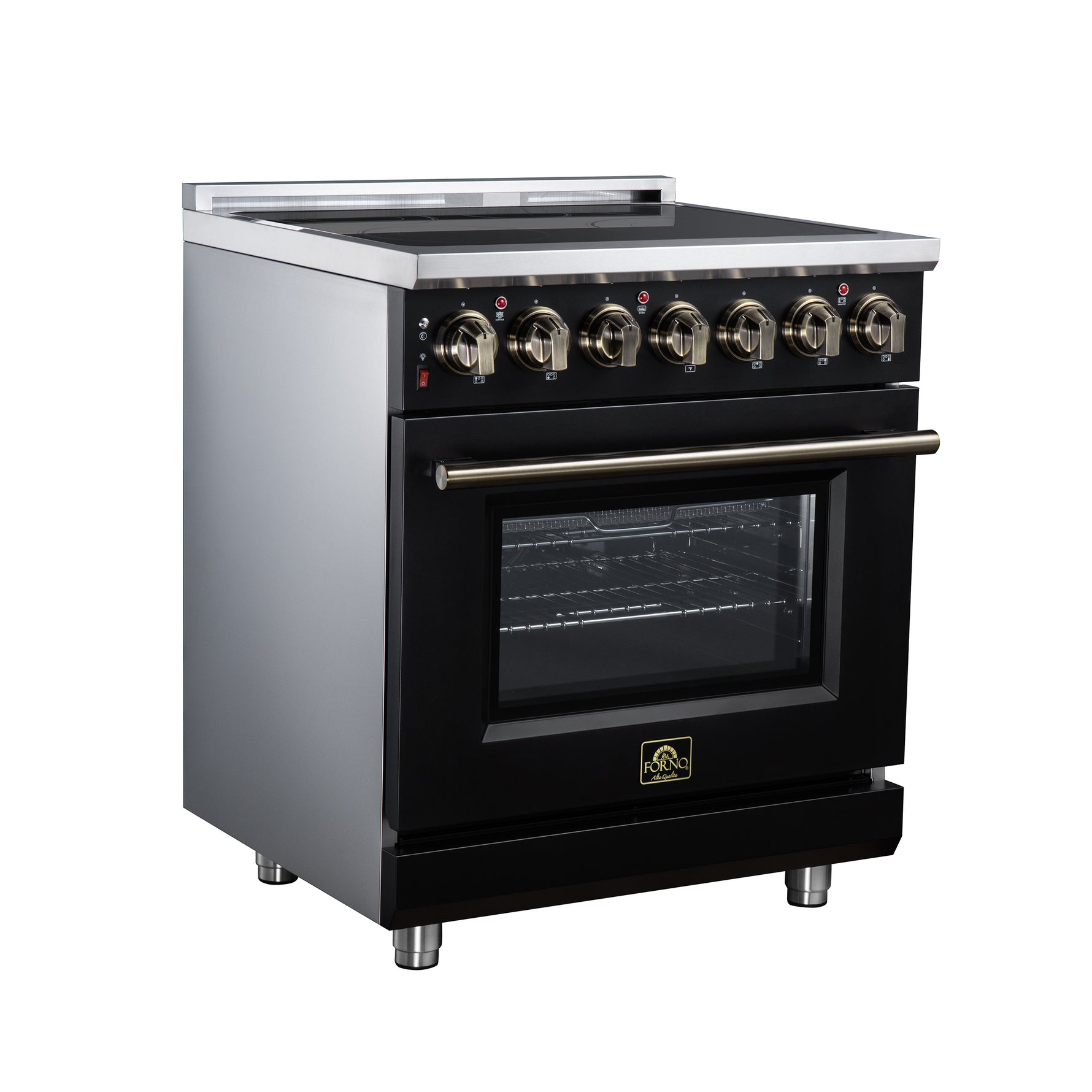 Massimo 30 Inch Freestanding Electric range, 5 radiant burners, 4.32 cf. True Convection oven, Air fryer kit, Black