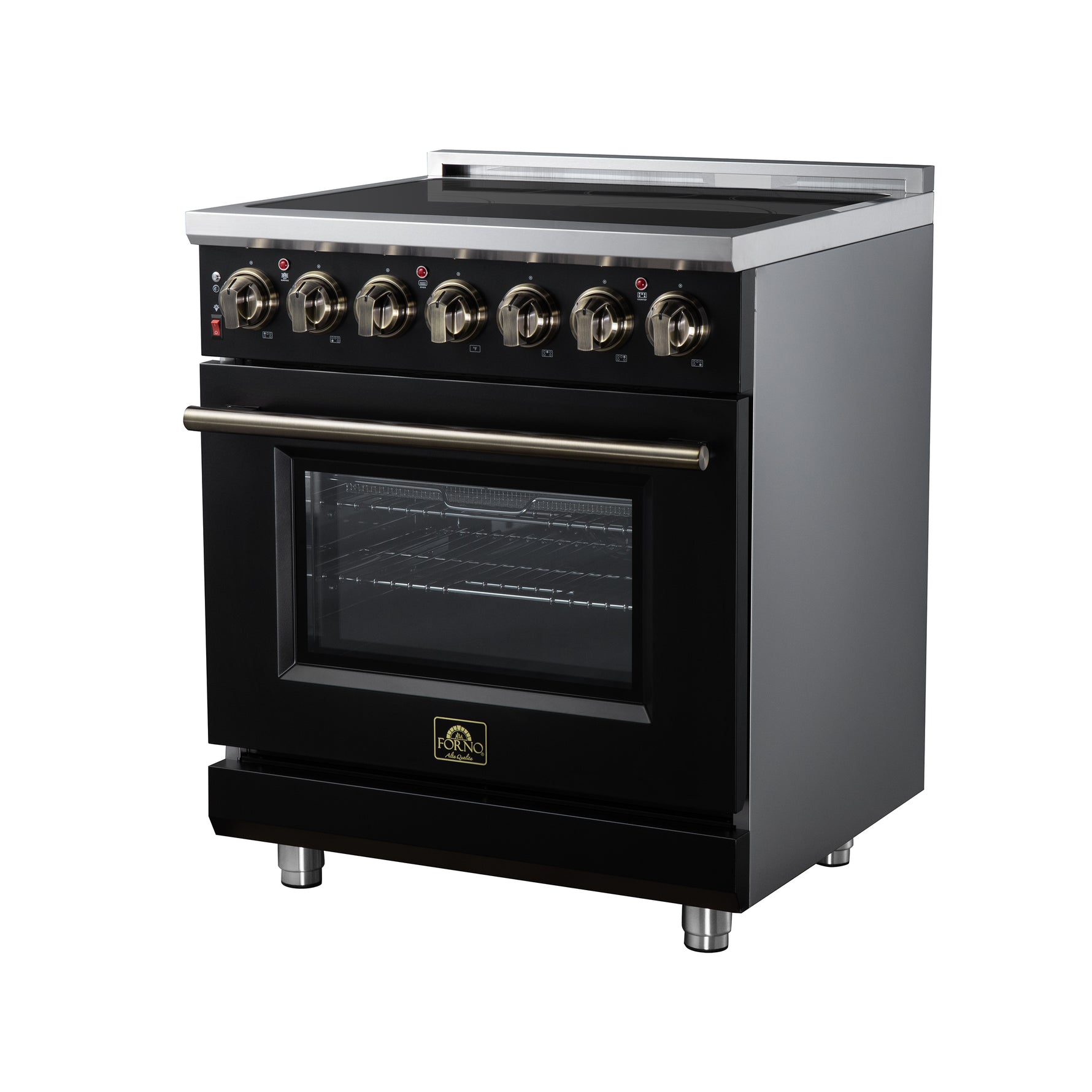 Massimo 30 Inch Freestanding Electric range, 5 radiant burners, 4.32 cf. True Convection oven, Air fryer kit, Black