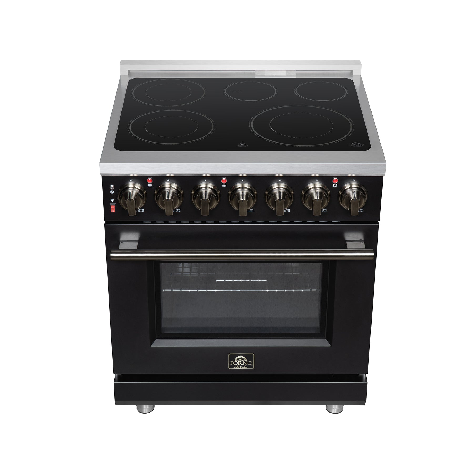 Massimo 30 Inch Freestanding Electric range, 5 radiant burners, 4.32 cf. True Convection oven, Air fryer kit, Black