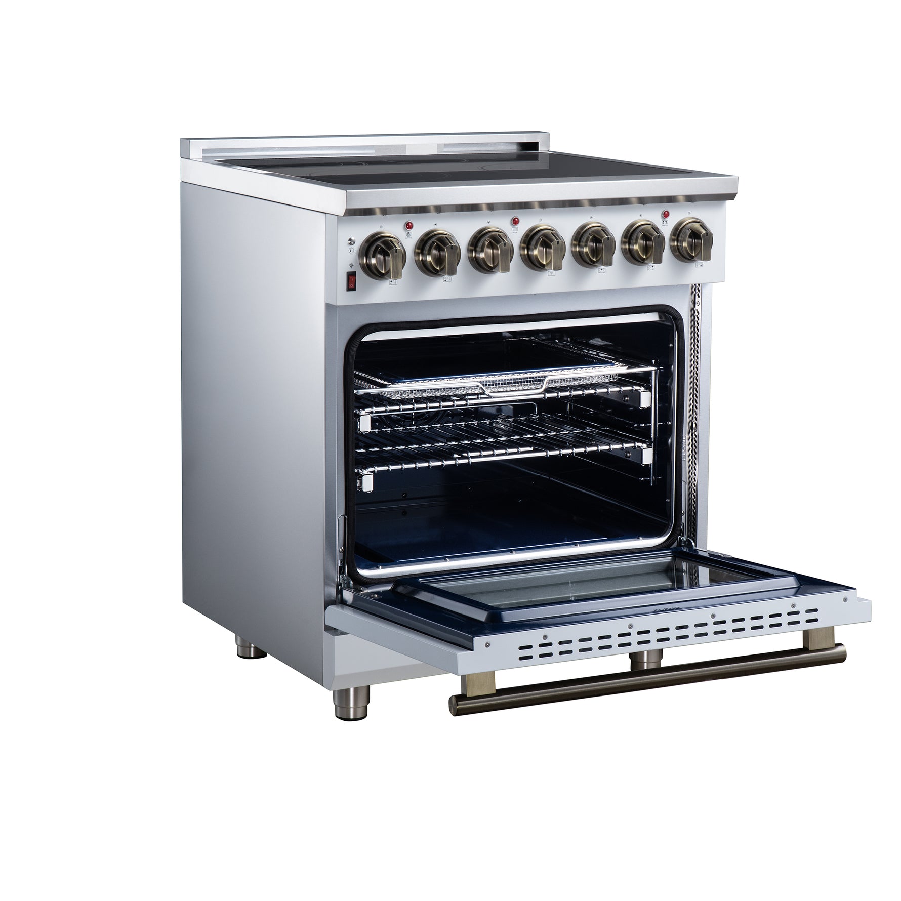Massimo 30 Inch Freestanding Electric range, 5 radiant burners, 4.32 cf. True Convection oven, Air Fryer Kit, White