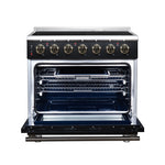 Massimo 36 Inch Freestanding Electric range, 5 radiant burners, 5.36 cf. True Convection oven, Air fryer kit, Black