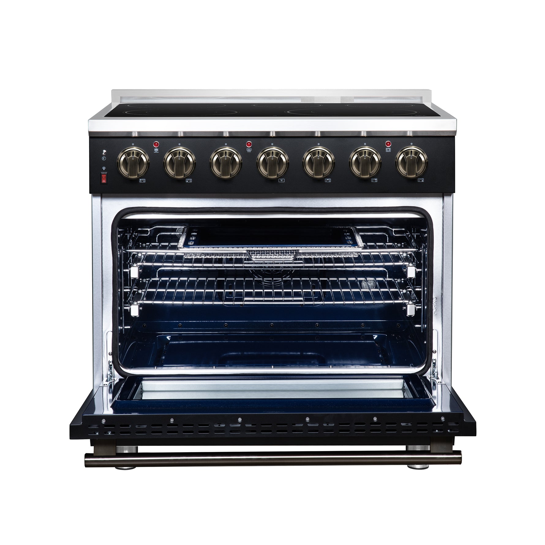 Massimo 36 Inch Freestanding Electric range, 5 radiant burners, 5.36 cf. True Convection oven, Air fryer kit, Black