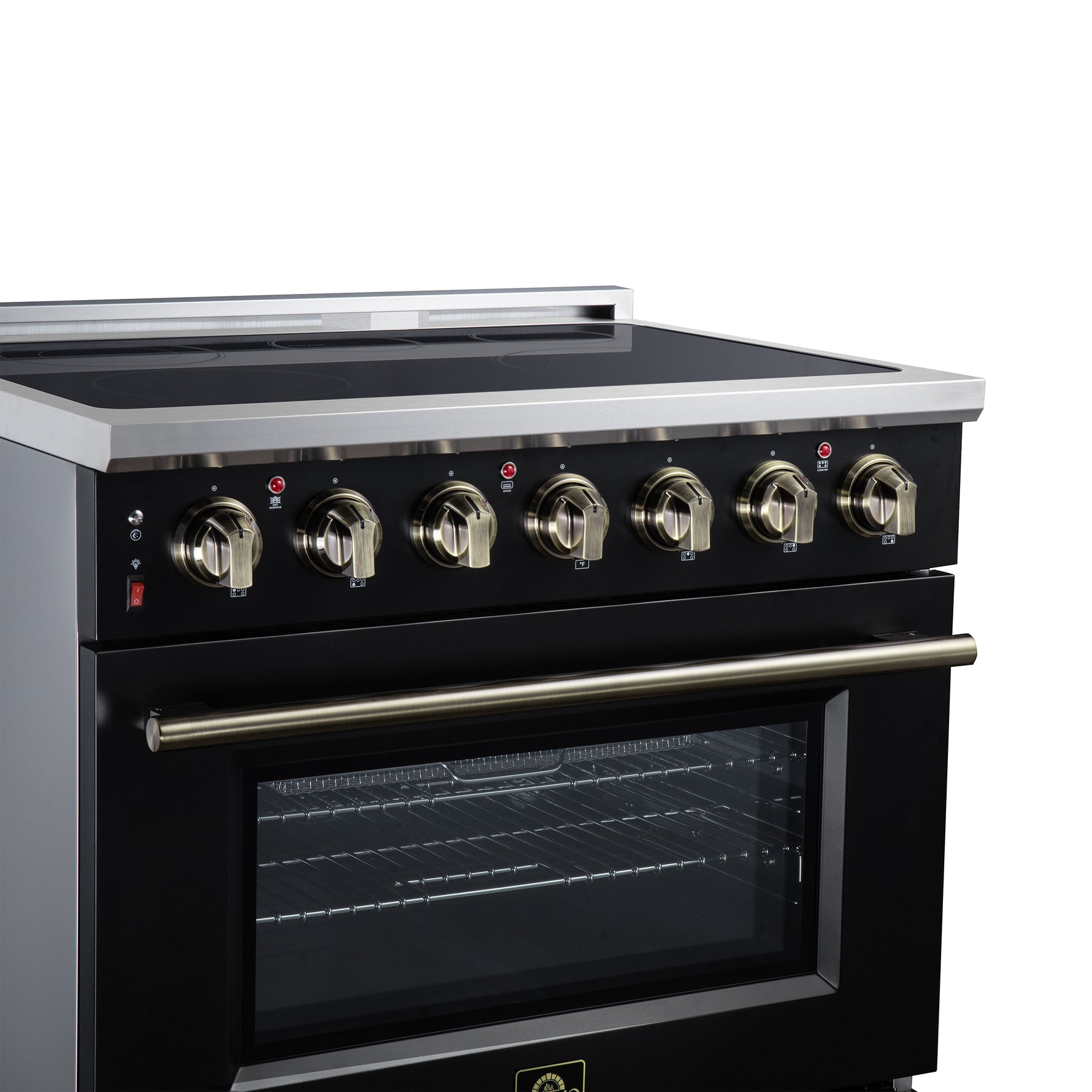 Massimo 36 Inch Freestanding Electric range, 5 radiant burners, 5.36 cf. True Convection oven, Air fryer kit, Black