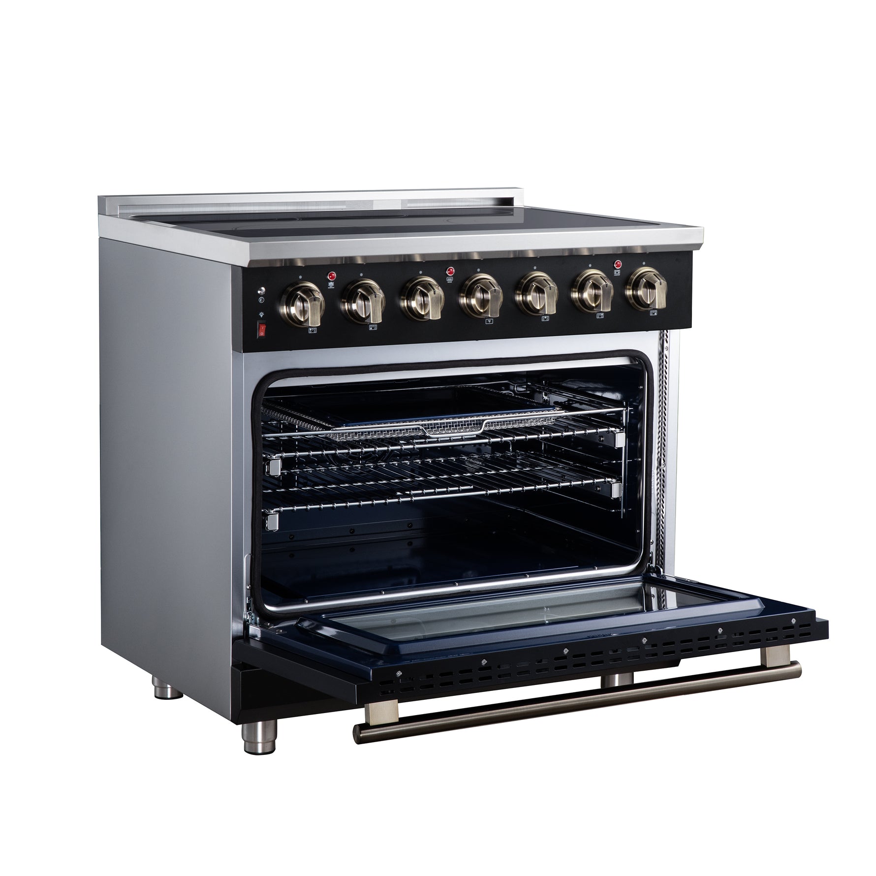 Massimo 36 Inch Freestanding Electric range, 5 radiant burners, 5.36 cf. True Convection oven, Air fryer kit, Black