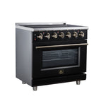 Massimo 36 Inch Freestanding Electric range, 5 radiant burners, 5.36 cf. True Convection oven, Air fryer kit, Black