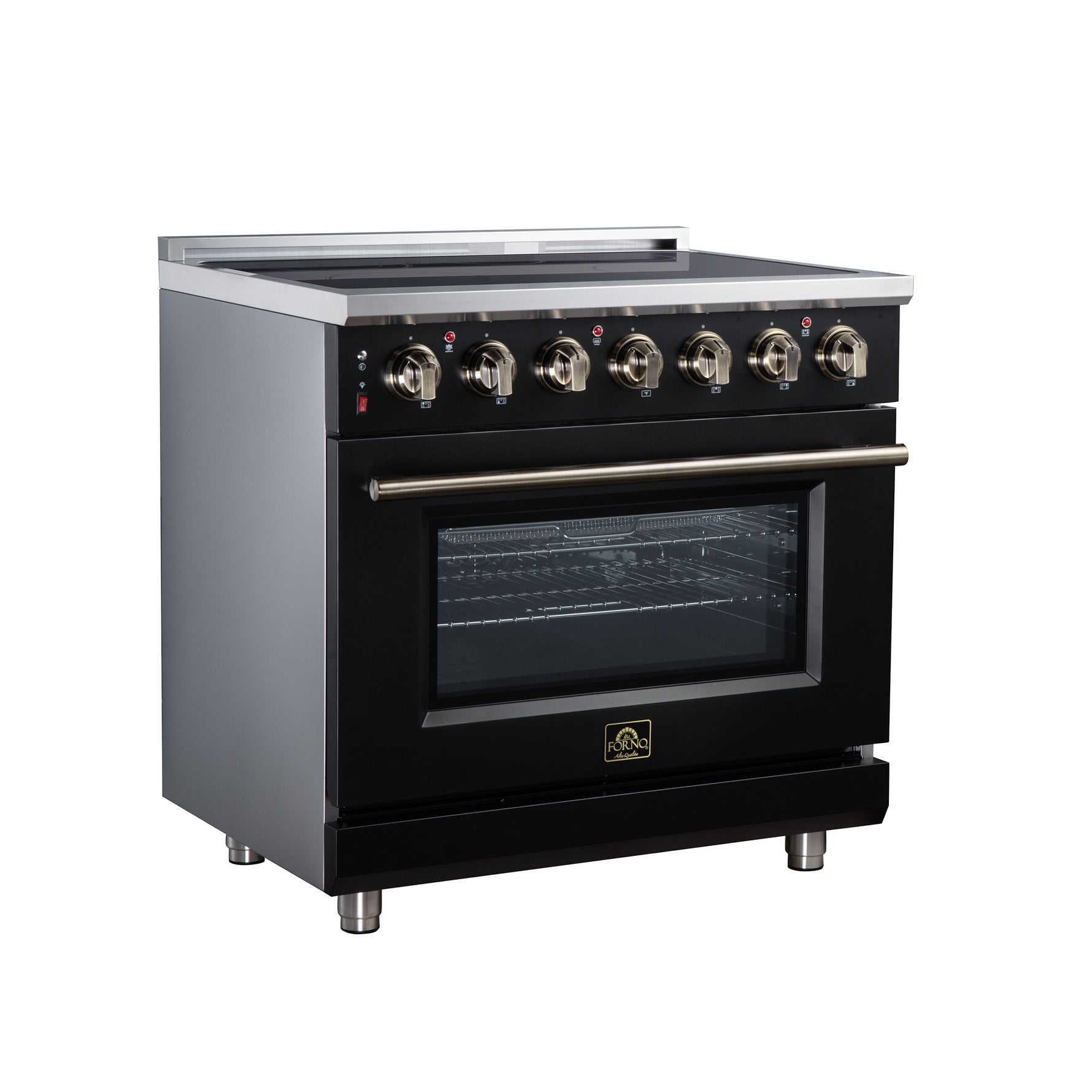 Massimo 36 Inch Freestanding Electric range, 5 radiant burners, 5.36 cf. True Convection oven, Air fryer kit, Black