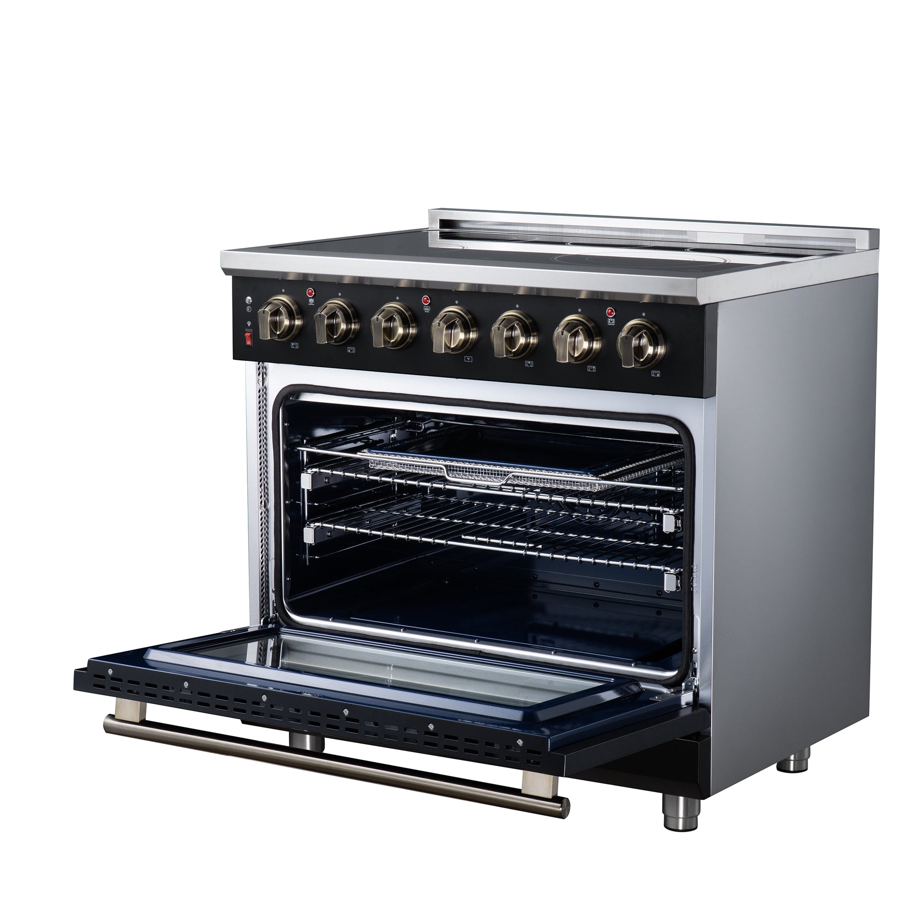 Massimo 36 Inch Freestanding Electric range, 5 radiant burners, 5.36 cf. True Convection oven, Air fryer kit, Black