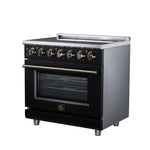 Massimo 36 Inch Freestanding Electric range, 5 radiant burners, 5.36 cf. True Convection oven, Air fryer kit, Black