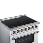 Massimo 36 Inch Freestanding Electric range, 5 radiant burners, 5.36 cf. True Convection oven, Air fryer kit, White