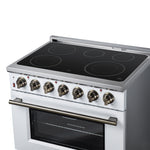 Massimo 36 Inch Freestanding Electric range, 5 radiant burners, 5.36 cf. True Convection oven, Air fryer kit, White