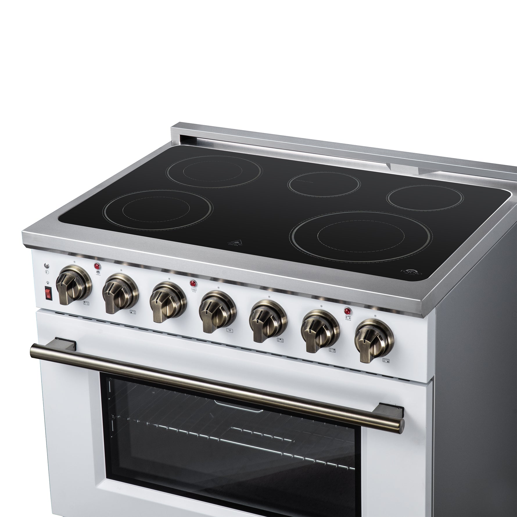Massimo 36 Inch Freestanding Electric range, 5 radiant burners, 5.36 cf. True Convection oven, Air fryer kit, White