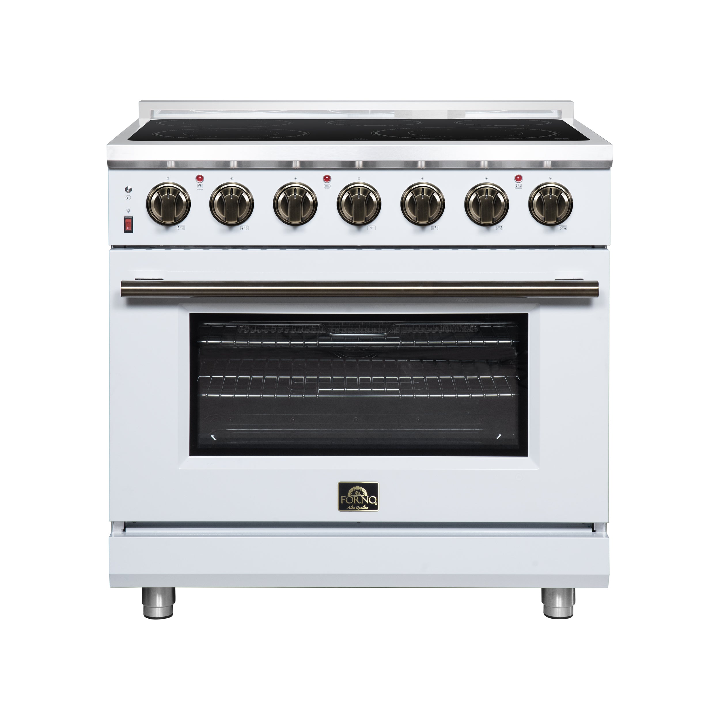 Massimo 36 Inch Freestanding Electric range, 5 radiant burners, 5.36 cf. True Convection oven, Air fryer kit, White