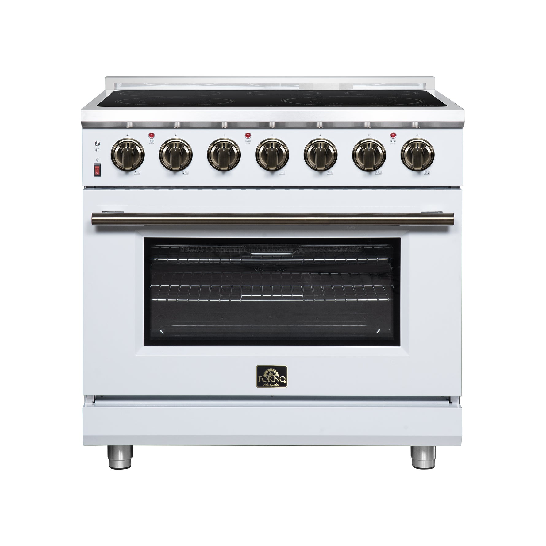 Massimo 36 Inch Freestanding Electric range, 5 radiant burners, 5.36 cf. True Convection oven, Air fryer kit, White