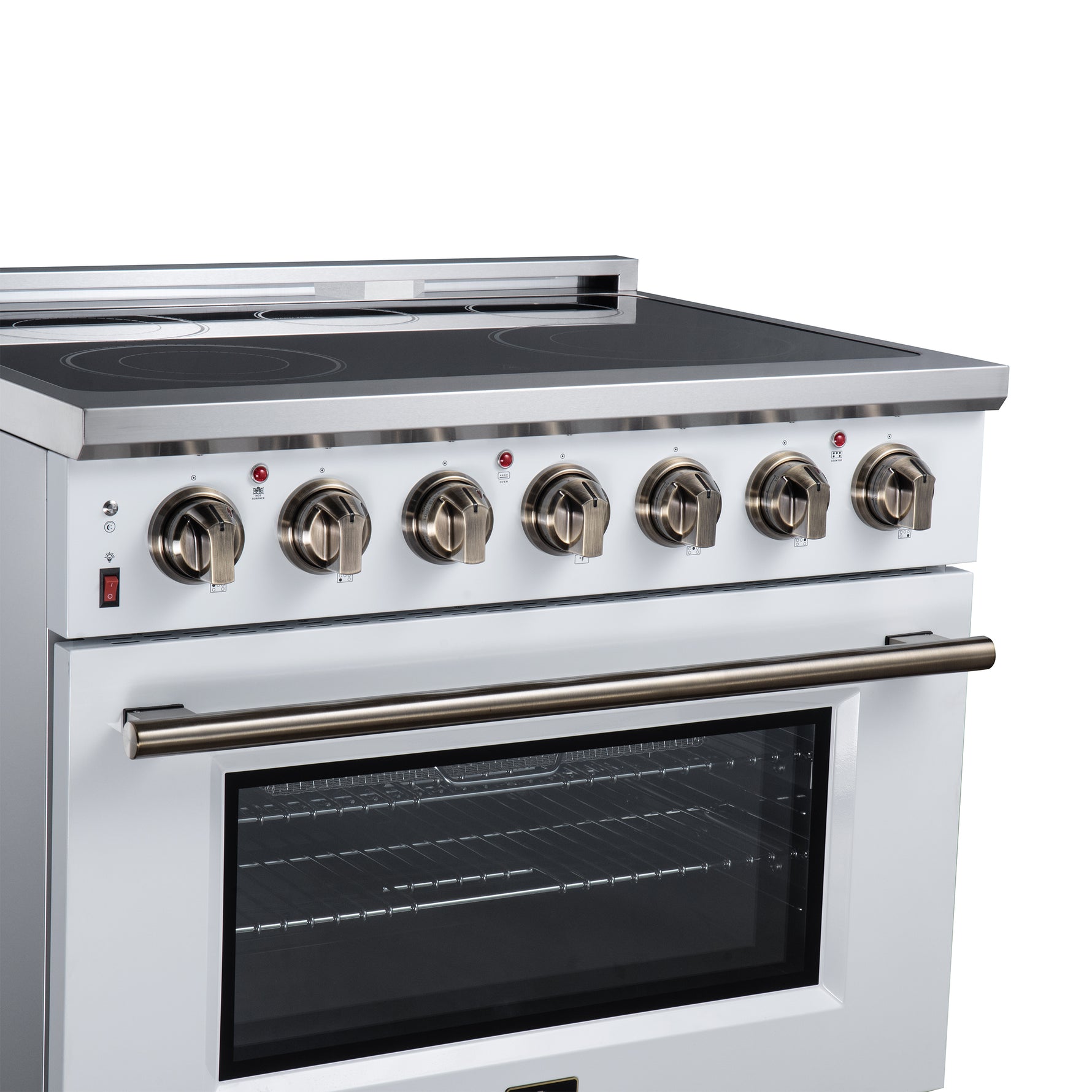 Massimo 36 Inch Freestanding Electric range, 5 radiant burners, 5.36 cf. True Convection oven, Air fryer kit, White