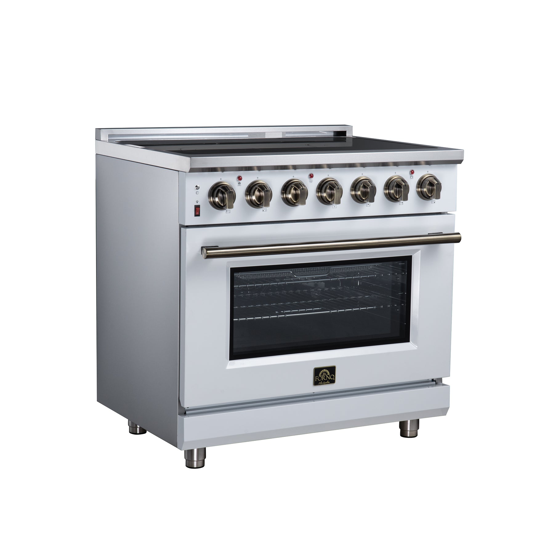 Massimo 36 Inch Freestanding Electric range, 5 radiant burners, 5.36 cf. True Convection oven, Air fryer kit, White
