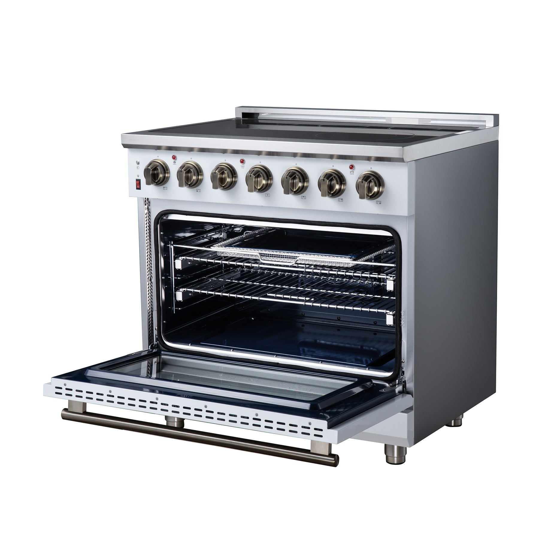 Massimo 36 Inch Freestanding Electric range, 5 radiant burners, 5.36 cf. True Convection oven, Air fryer kit, White
