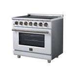 Massimo 36 Inch Freestanding Electric range, 5 radiant burners, 5.36 cf. True Convection oven, Air fryer kit, White