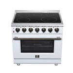Massimo 36 Inch Freestanding Electric range, 5 radiant burners, 5.36 cf. True Convection oven, Air fryer kit, White