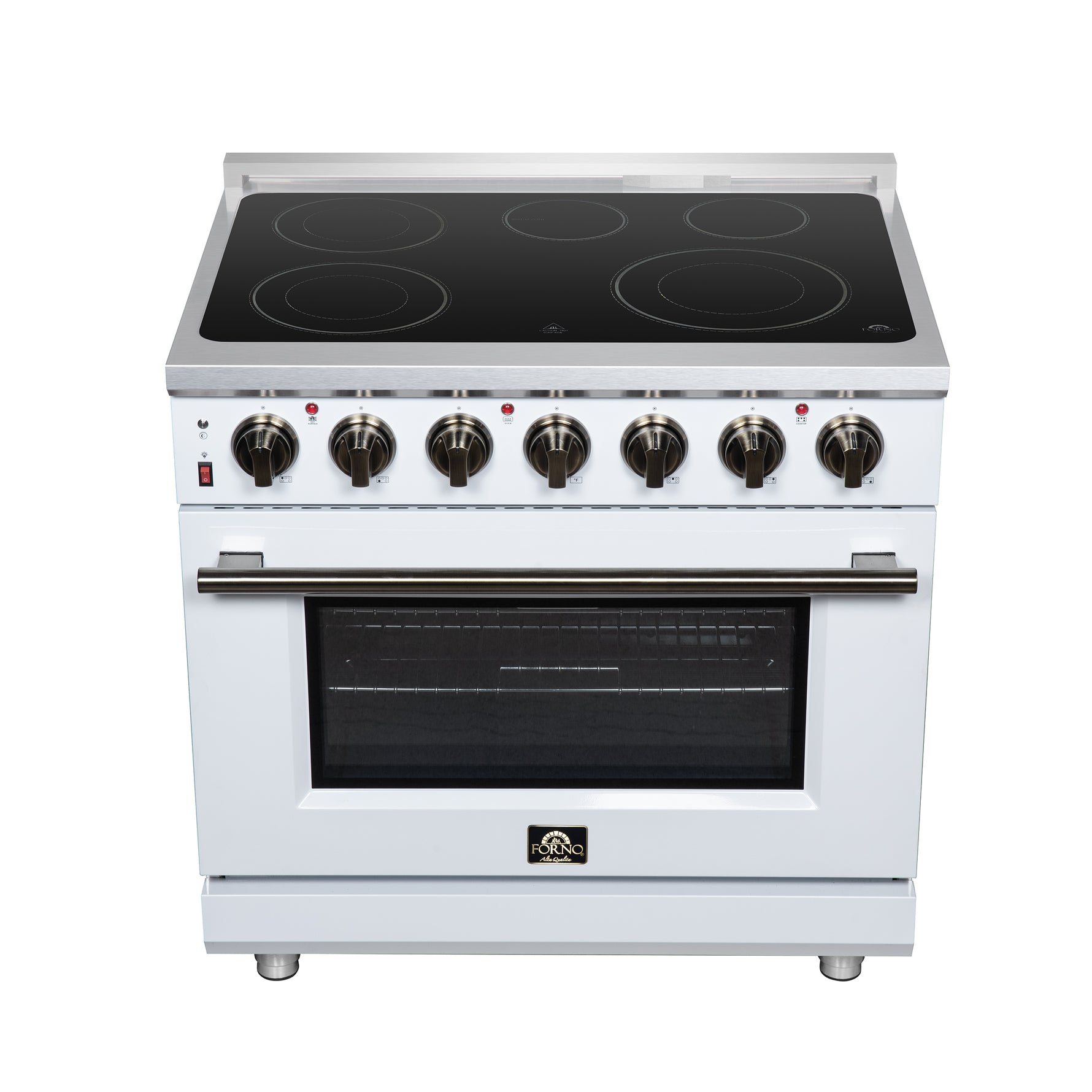Massimo 36 Inch Freestanding Electric range, 5 radiant burners, 5.36 cf. True Convection oven, Air fryer kit, White