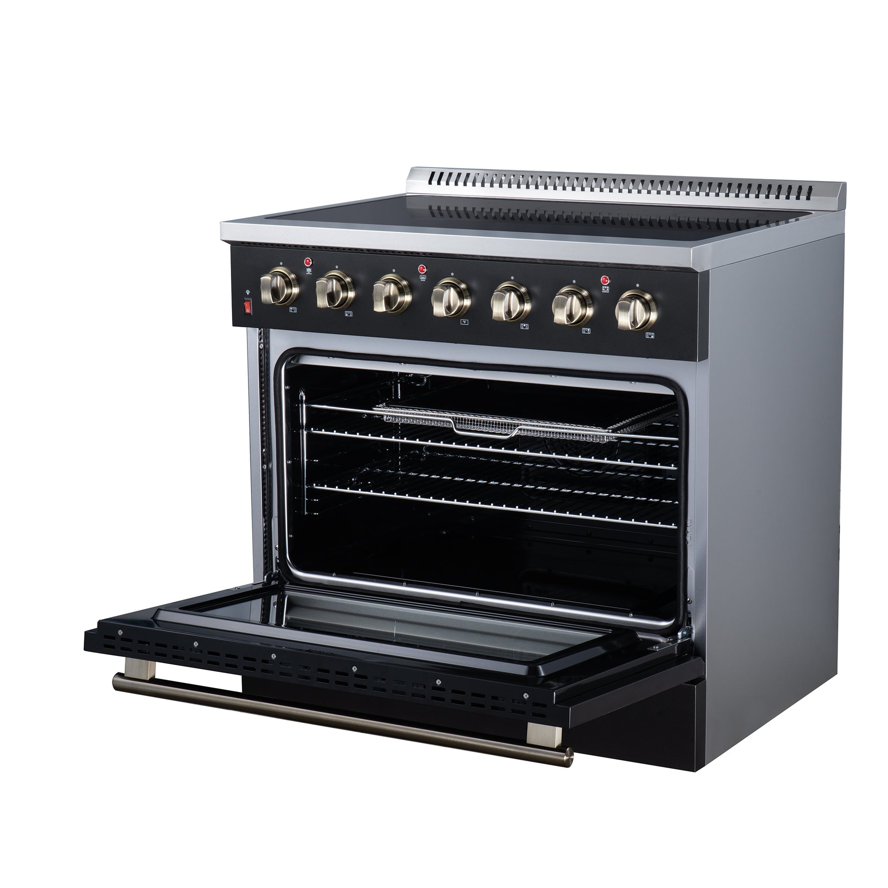 Galiano 36 Inch Freestanding Electric range, 5 radiant burners, 5.36 cf. True Convection oven, Air fryer kit, Black