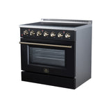 Galiano 36 Inch Freestanding Electric range, 5 radiant burners, 5.36 cf. True Convection oven, Air fryer kit, Black