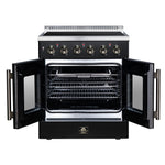 Galiano 30 Inch French Door Electric range, 4 radiant burners, 4.32 cf. True Convection oven, Air fryer kit, Black