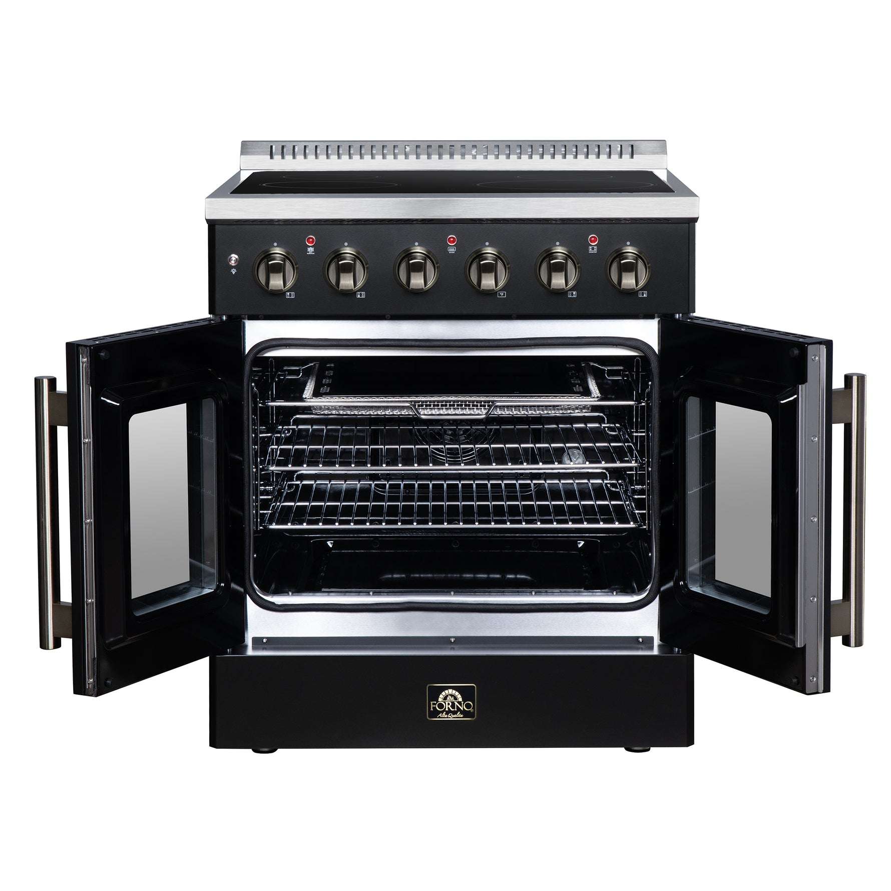 Galiano 30 Inch French Door Electric range, 4 radiant burners, 4.32 cf. True Convection oven, Air fryer kit, Black