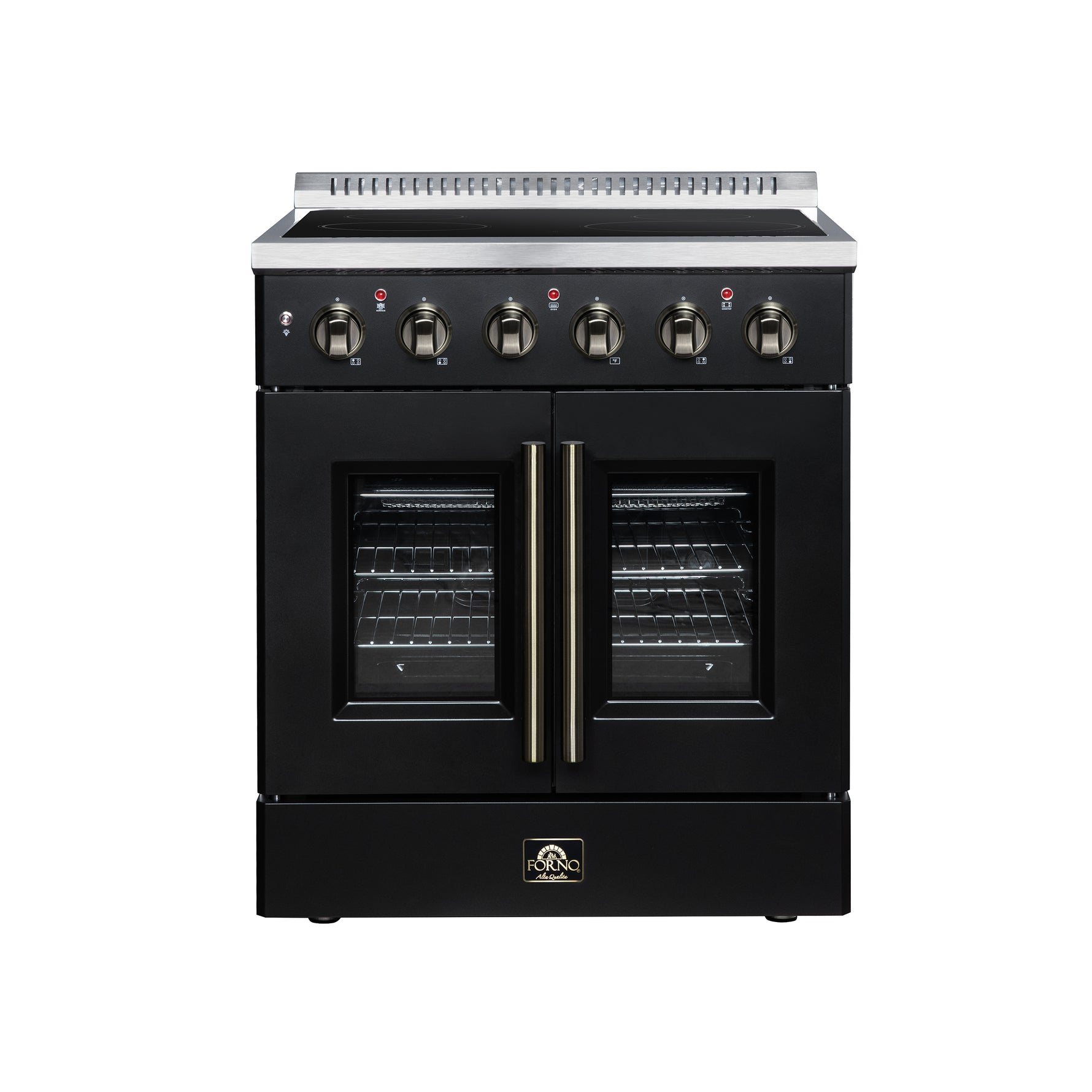 Galiano 30 Inch French Door Electric range, 4 radiant burners, 4.32 cf. True Convection oven, Air fryer kit, Black