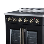 Galiano 30 Inch French Door Electric range, 4 radiant burners, 4.32 cf. True Convection oven, Air fryer kit, Black