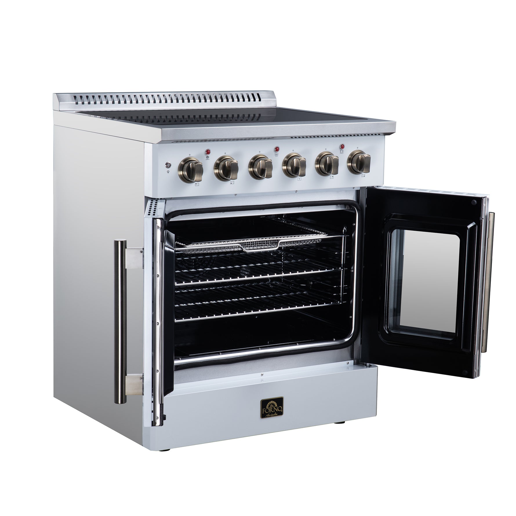 Galiano 30 Inch French Door Electric range, 4 radiant burners, 4.32 cf. True Convection oven, Air fryer kit, White