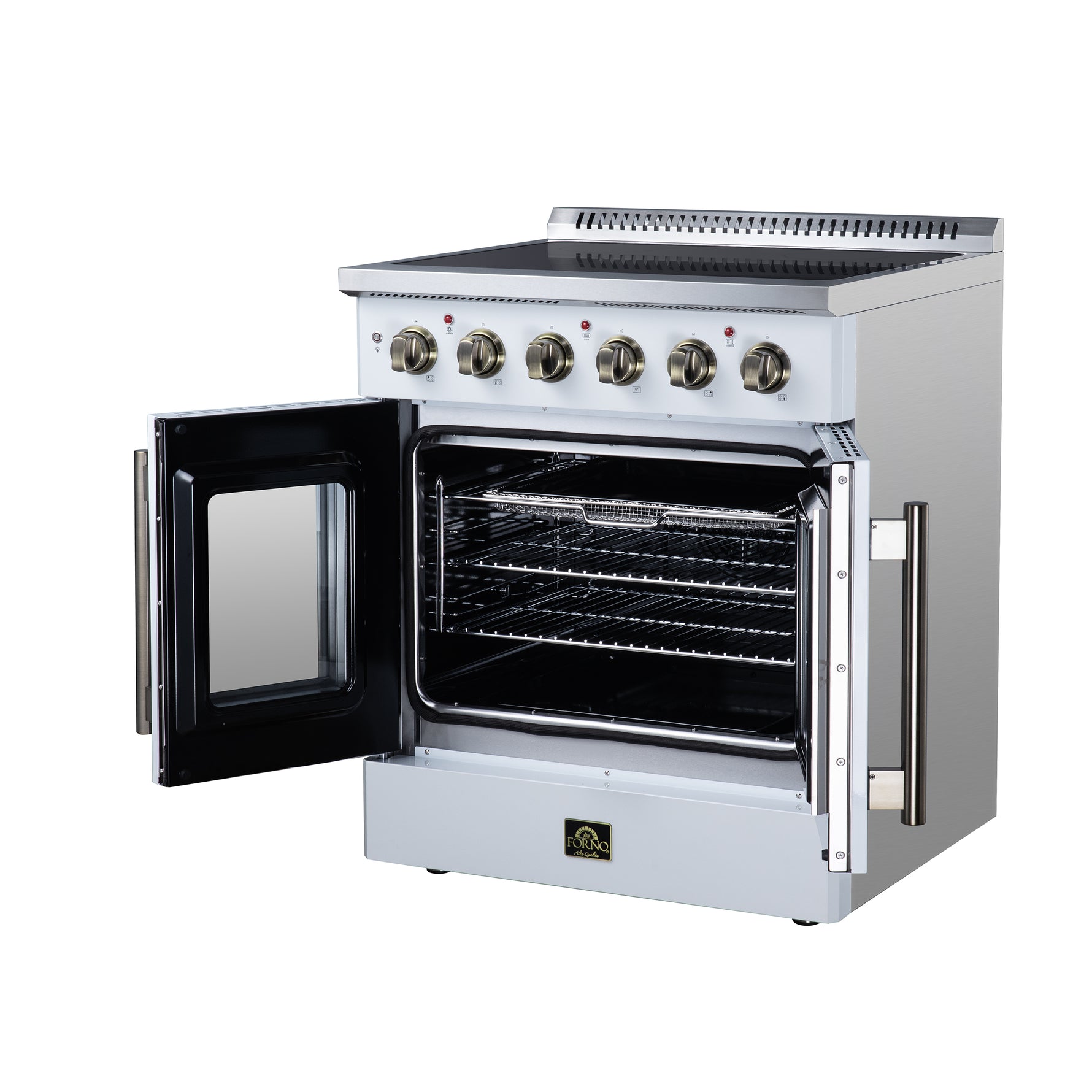 Galiano 30 Inch French Door Electric range, 4 radiant burners, 4.32 cf. True Convection oven, Air fryer kit, White
