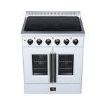 Galiano 30 Inch French Door Electric range, 4 radiant burners, 4.32 cf. True Convection oven, Air fryer kit, White