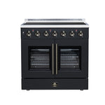 Galiano 36 Inch French Door Electric range, 5 radiant burners, 5.36 cf. True Convection oven, Air fryer kit, Black