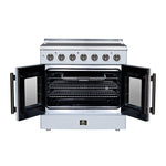 Galiano 36 Inch French Door Electric range, 5 radiant burners, 5.36 cf. True Convection oven, Air fryer kit, White