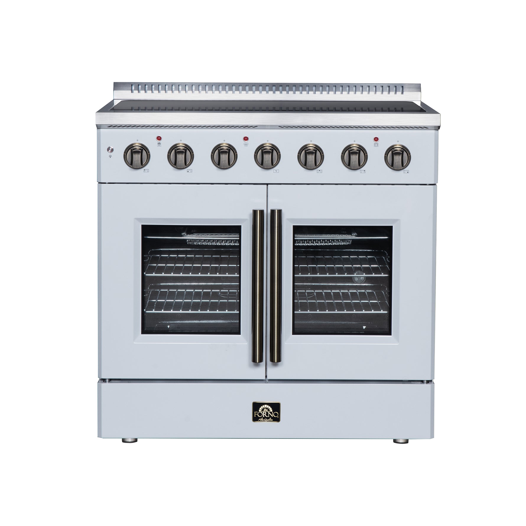 Galiano 36 Inch French Door Electric range, 5 radiant burners, 5.36 cf. True Convection oven, Air fryer kit, White
