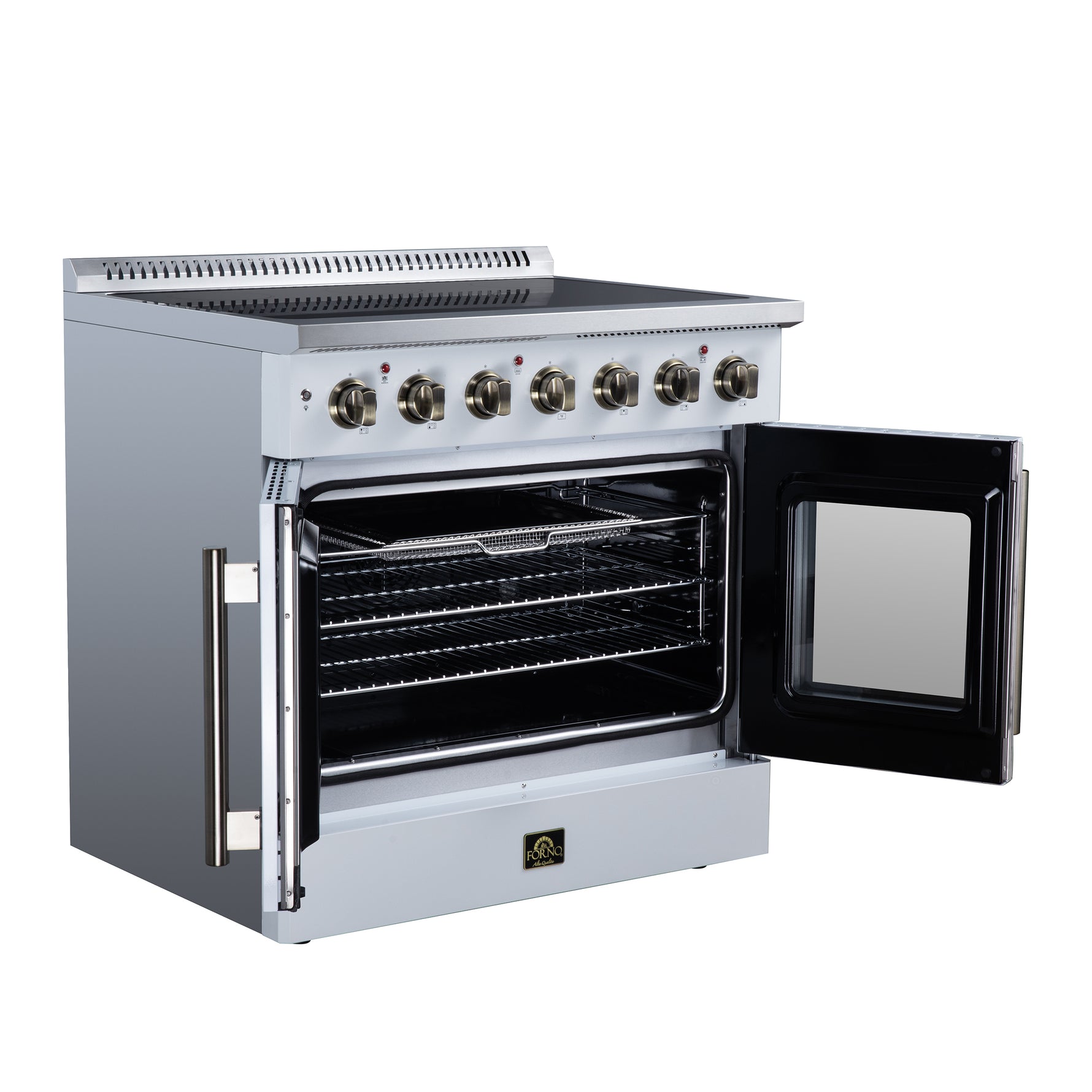 Galiano 36 Inch French Door Electric range, 5 radiant burners, 5.36 cf. True Convection oven, Air fryer kit, White