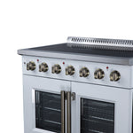 Galiano 36 Inch French Door Electric range, 5 radiant burners, 5.36 cf. True Convection oven, Air fryer kit, White
