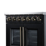 Massimo 30 Inch French Door Electric range, 5 radiant burners, 4.32 cf. True Convection oven, Air fryer kit, Black